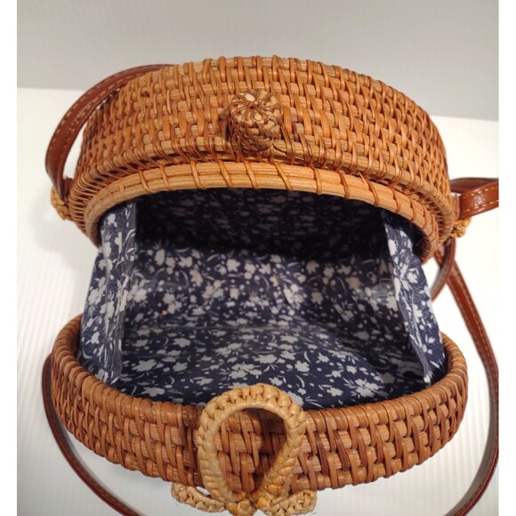Boho Purse Round Wicker Rattan Handwoven Shoulder Bag Crossbody Circle - Picture 3 of 7